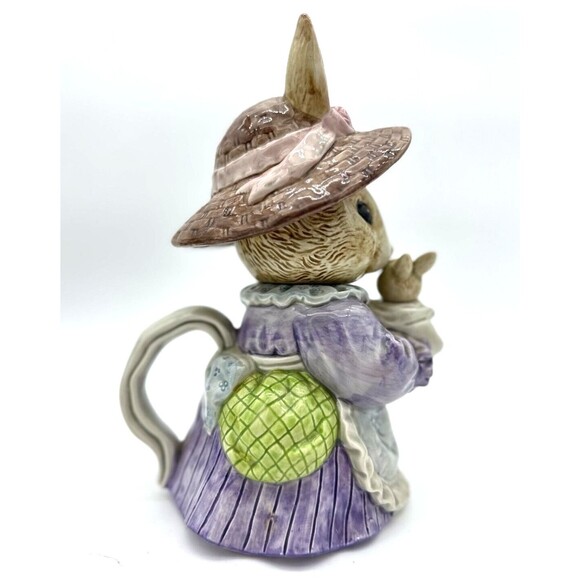 Fitz and Floyd Bunny Teapot OCI Omnibus 420Z Easter Bonnet Pastel Ceramic VTG - Picture 5 of 11